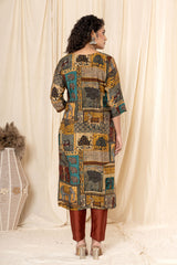 Figure Folk Print Cotton Silk Suit Set