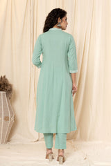 Aqua Green Linne A Line Suit Set