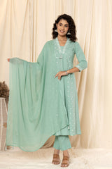 Aqua Green Linne A Line Suit Set