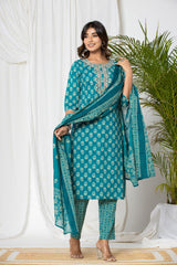 Firozi Buttin Cotton Suit Set