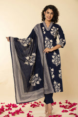 Indigo Blue Block Print Cotton Suit Set