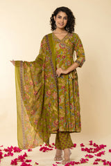 Mehandi Green Angrakh Cotton Suit Set