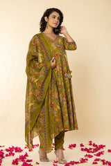 Mehandi Green Angrakh Cotton Suit Set