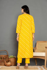 Monsoon Yellow Bhandej Cotton Suit Set