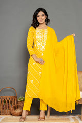 Monsoon Yellow Bhandej Cotton Suit Set