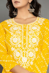 Monsoon Yellow Bhandej Cotton Suit Set