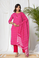 Mothra Pink Leheriya Cotton Suit Set