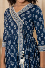 Navy Blue Bagru Angrakh Cotton Suit Set