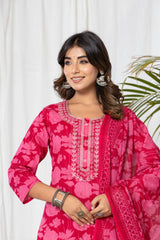 Rani Pink Lotus Print Cotton Suit Set