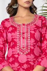 Rani Pink Lotus Print Cotton Suit Set