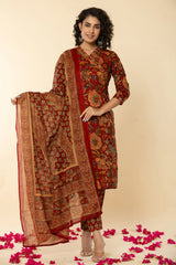 Rosewood Marron Kalamkari Cotton Suit Set