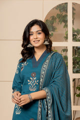 Teal Mughal Butta Suit Set