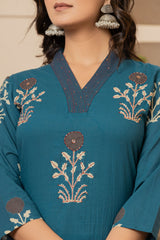 Teal Mughal Butta Suit Set